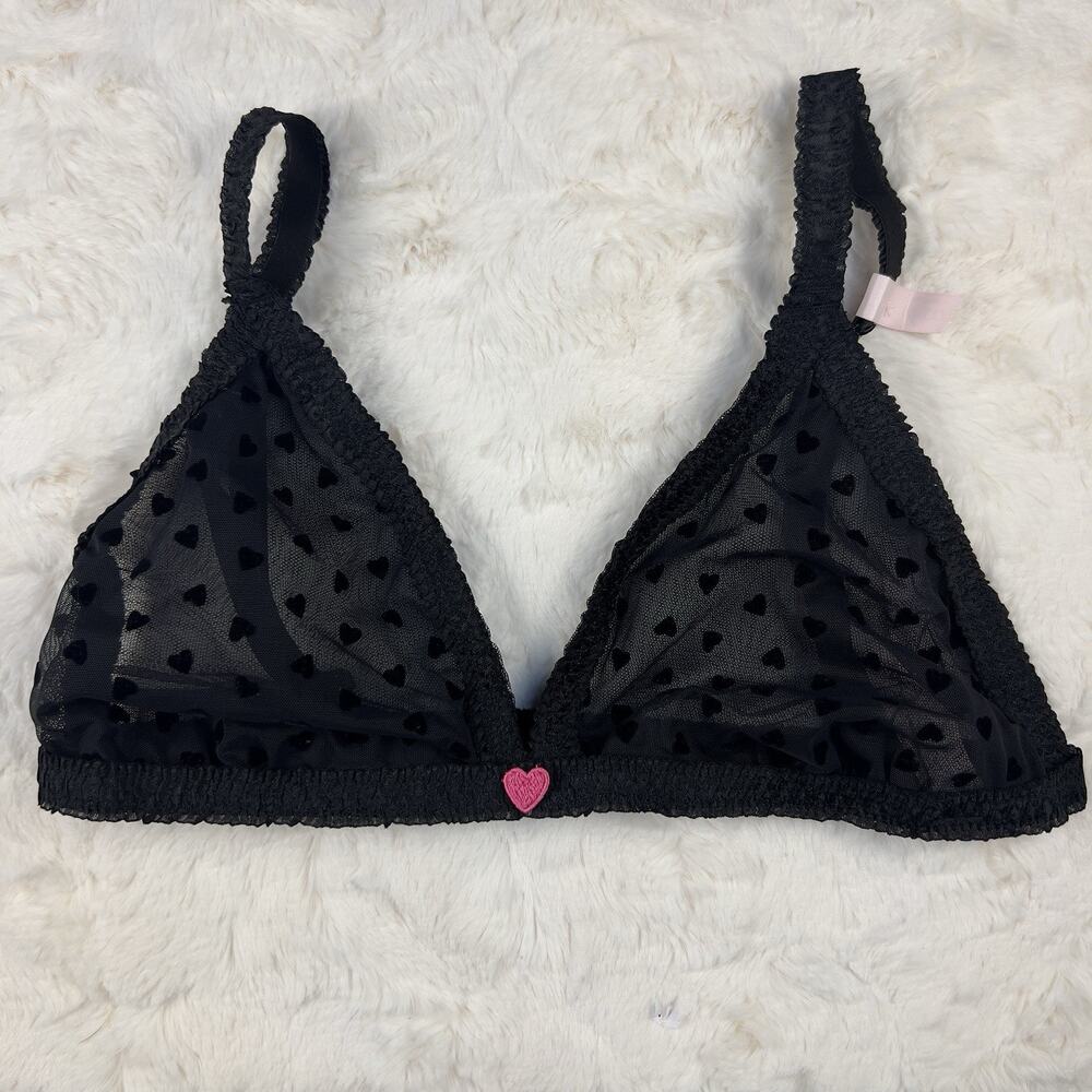 Victoria's Secret Tease Heart Embroidered Mesh Bralette Black‎ Size M-DD